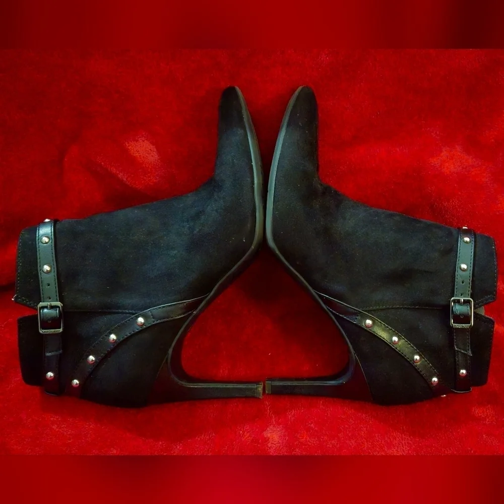 Sam & Libby Black Ankle Boots with Silver Studs - Size 8.5